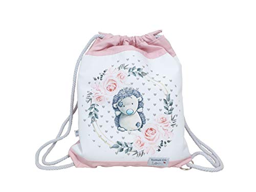 Atelier MiaMia Kinderrucksack, Kindergartenrucksack, Sportbeutel, Beutelrucksack,Kindertasche Igel Blumen Rosa