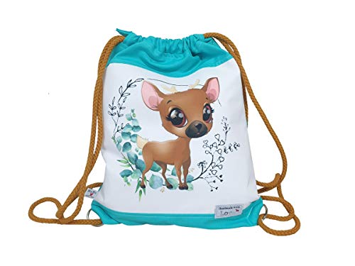 Atelier MiaMia Kinderrucksack, Kindergartenrucksack, Sportbeutel, Beutelrucksack,Kindertasche Hirsch REH Rekitz Waldtiere