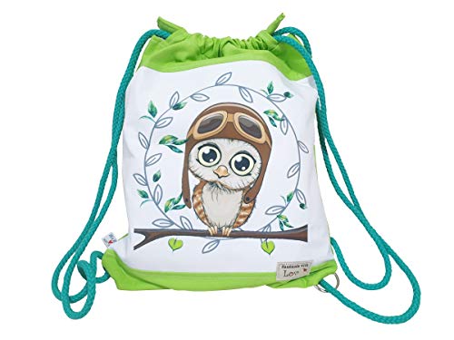 Atelier MiaMia Kinderrucksack, Kindergartenrucksack, Sportbeutel, Beutelrucksack,Kindertasche Anker Eule Waldtiere