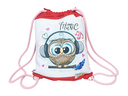 Atelier MiaMia Kinderrucksack, Kindergartenrucksack, Sportbeutel, Beutelrucksack,Kindertasche Eule DJ Musik