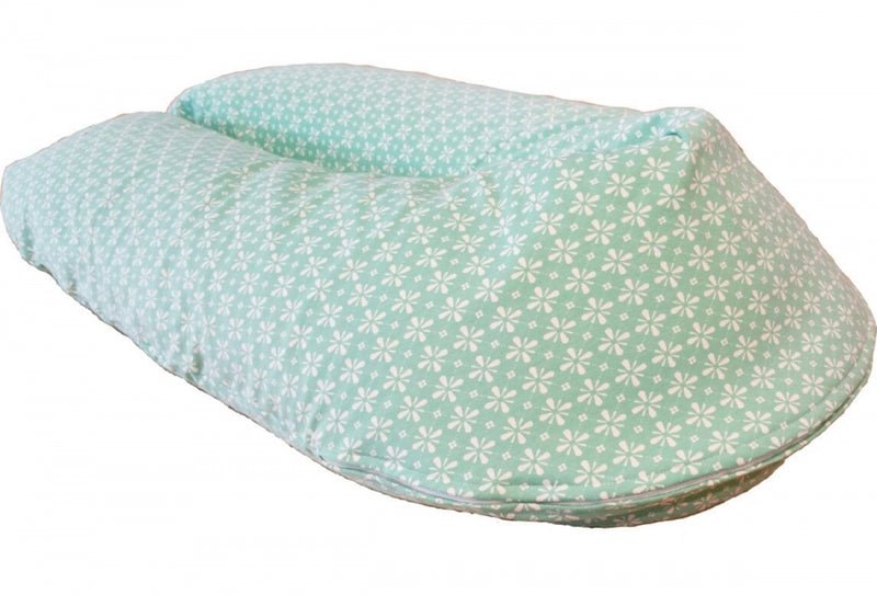 Atelier MiaMia cuscino per allattamento o cuscino per chi dorme sul fianco verde menta, motivo floreale bianco 45