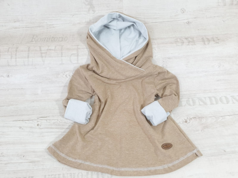 Hoodiekleid Baby Kind Größe 56-140 Designer Limitiert Beige Streifen 4 von Atelier MiaMia