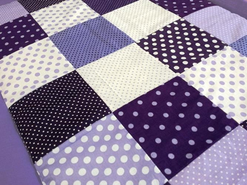 Atelier MiaMia coperta patchwork pois stelle blu con ricamo 4