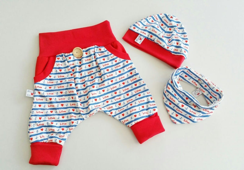 Coole Pumphose oder Babyset kurz und lang Love Anker Rot blau 51 von Atelier MiaMia