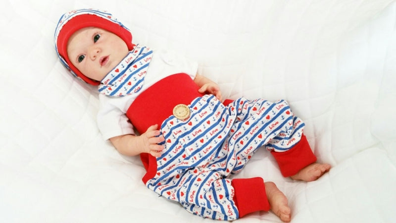 Coole Pumphose oder Babyset kurz und lang Love Anker Rot blau 51 von Atelier MiaMia