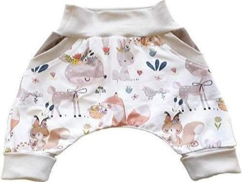 Atelier MiaMia - Pumphose oder als Set Baby Kind von 56, 62, 68, 74, 80, 86 Designer Babyhose Limitiert !! Mitwachshose Biobaumwolle Waldtiere