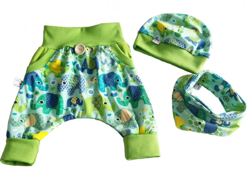 Atelier MiaMia Cool bloomers or baby set short and long elephants mint green 57