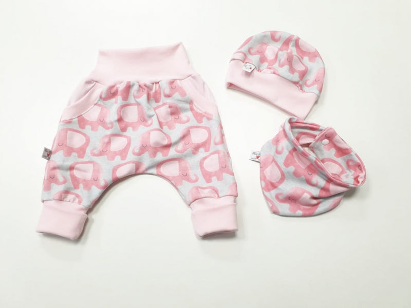 Coole Pumphose oder Babyset kurz und lang Elefanten Grau Rosa 6 von Atelier MiaMia
