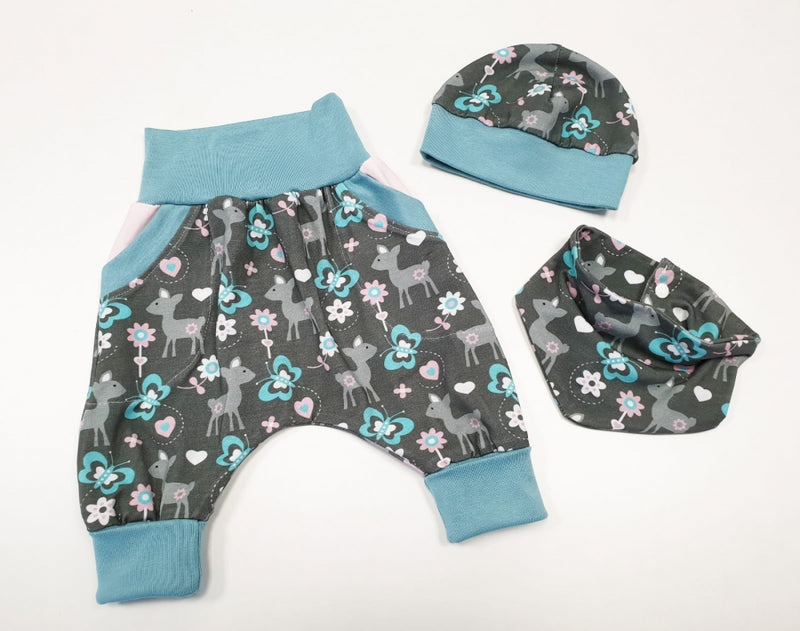 Atelier MiaMia Cool bloomers or baby set short and long deer gray smoke blue 69