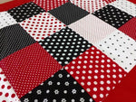 Atelier MiaMia blanket patchwork dots stars red brown black with embroidery 7