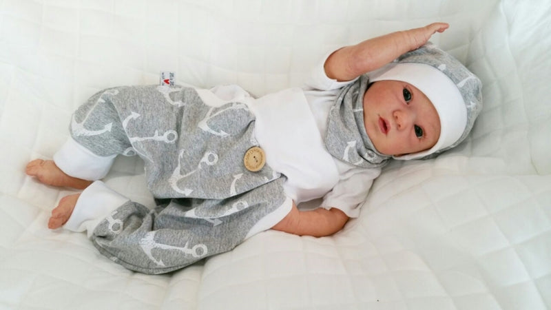 Coole Pumphose oder Babyset kurz und lang Grau Weisse Anker 73 von Atelier MiaMia