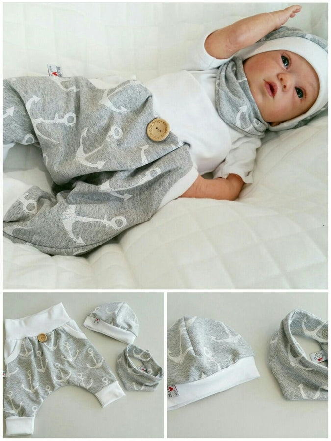 Coole Pumphose oder Babyset kurz und lang Grau Weisse Anker 73 von Atelier MiaMia