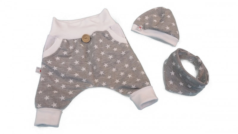 Atelier MiaMia Cool bloomers or baby set short and long grey-white stars 76