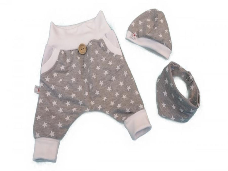 Coole Pumphose oder Babyset kurz und lang Grauweiss Sternchen 76 von Atelier MiaMia