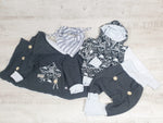 Atelier MiaMia Cool bloomers or baby set, short and long, black, stripes white/grey78