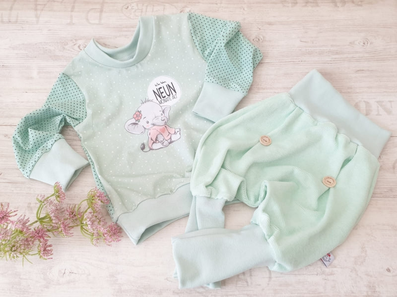 Atelier MiaMia Fantastici calzoncini o baby set in jersey di velluto a coste fine menta 87