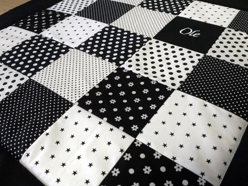 Atelier MiaMia blanket patchwork dots stars black white with embroidery 8