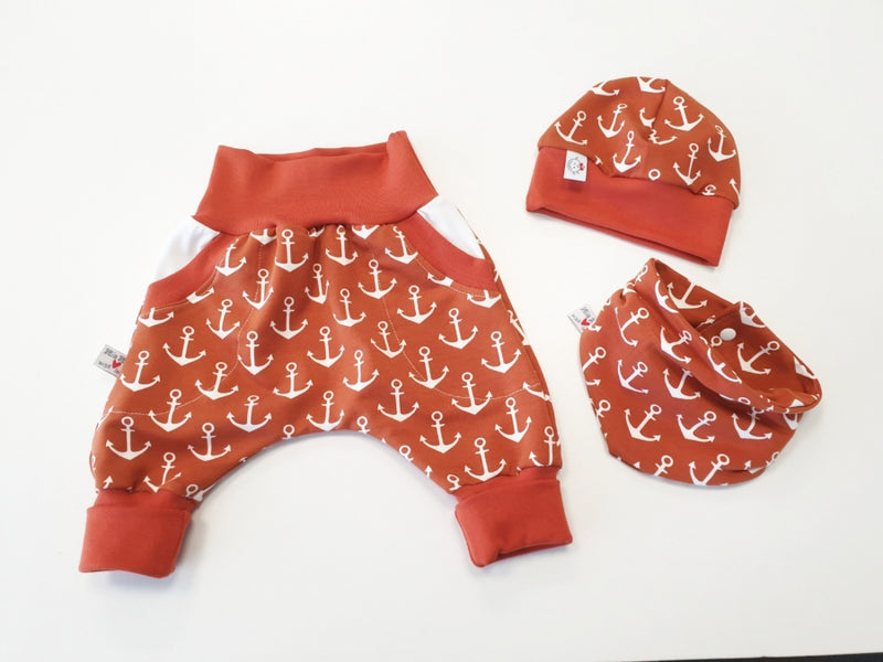 Coole Pumphose oder Babyset kurz und lang Anker Terracotta 9 von Atelier MiaMia