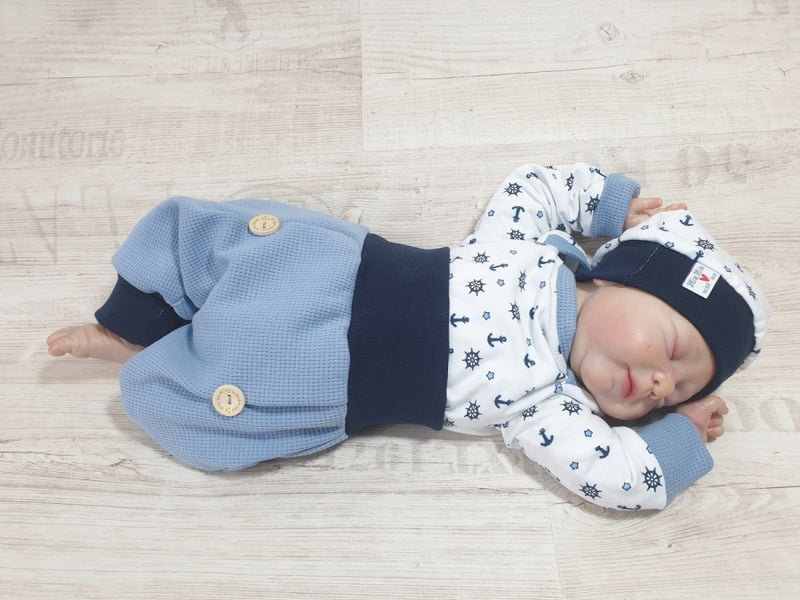 Coole Pumphose oder Babyset Waffeljersey Blau 95 von Atelier MiaMia