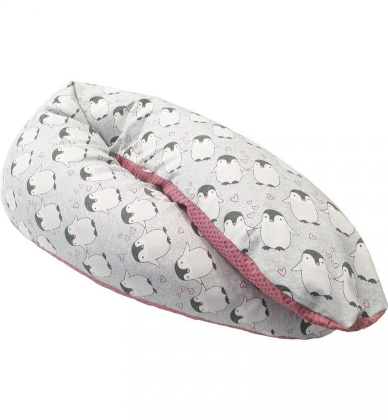 Atelier MiaMia nursing pillow or side sleeper pillow positioning pillow penguins pink waffle 99