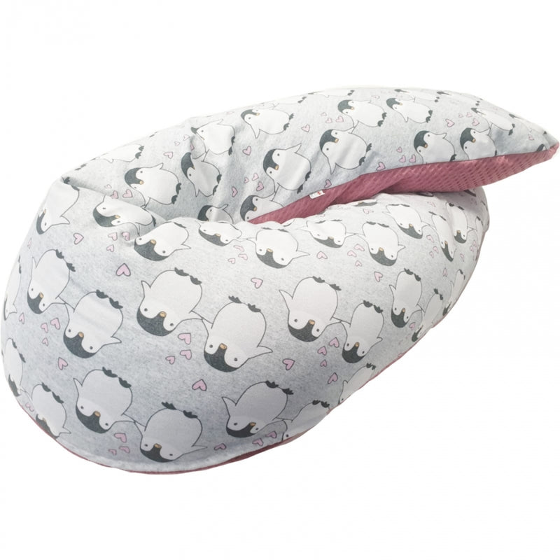 Atelier MiaMia nursing pillow or side sleeper pillow positioning pillow penguins pink waffle 99