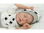 Atelier MiaMia Beanie Set Hat and Scarf Baby Crosses Black and White No. 99