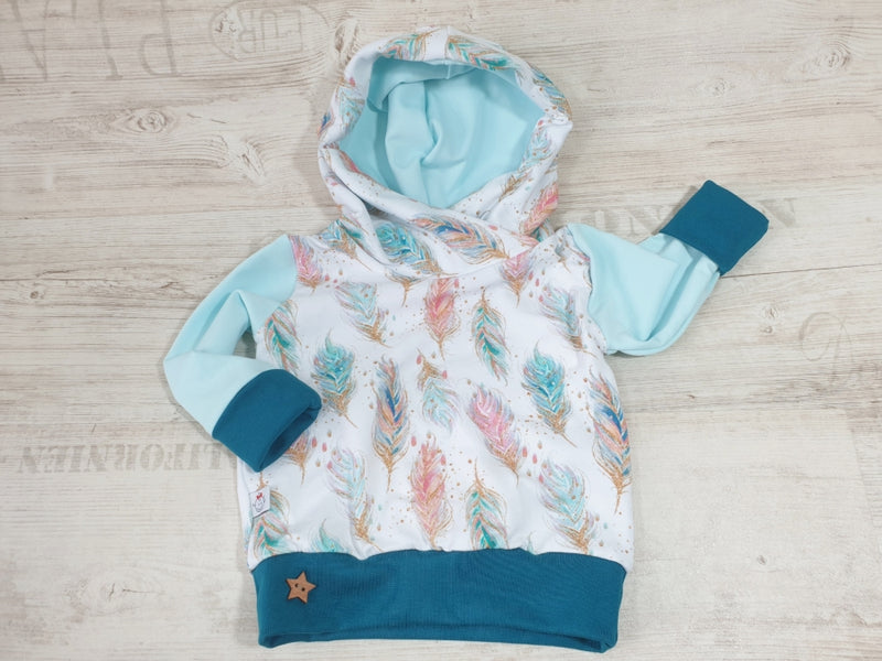 Kapuzenpullover Baby Kind ab 44-122 kurz oder langarm Federn 278 von Atelier MiaMia