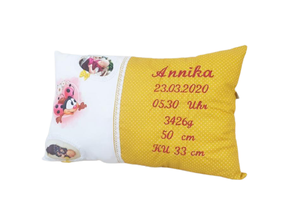 Atelier MiaMia birth pillow - name pillow with embroidery - panel - photo