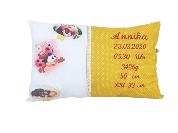 Atelier MiaMia birth pillow - name pillow with embroidery - panel - photo