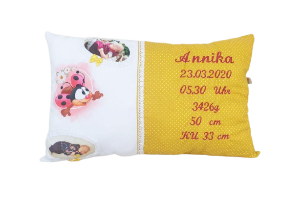 Geburtskissen - Namenskissen mit Stickerei - Panel - Foto- von Atelier MiaMia