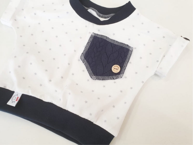 Hoodie Pullover kleine graue Sterne 264 Baby Kind ab 44-122 kurz oder langarm  Designer Limitiert !! von Atelier MiaMia
