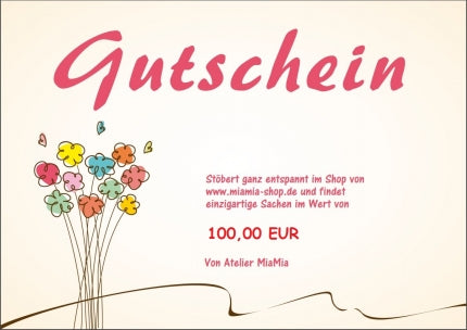 Atelier MiaMia Shop voucher 100 EUR 3 designs with envelope