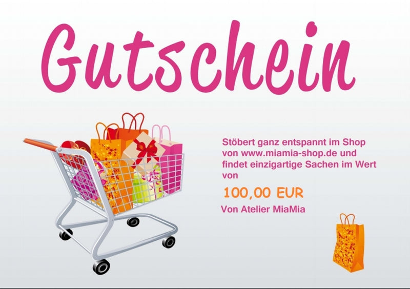 Atelier MiaMia Shop voucher 100 EUR 3 designs with envelope