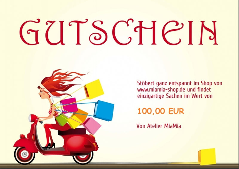 Shop Gutschein 100 EUR 3 Designs mit Umschlag von Atelier MiaMia