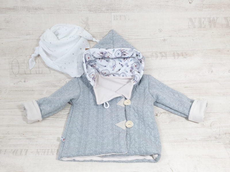 Kaputzenjacke Baby Kind Größe 50-140 Grobstrick Jacke Limitiert !! Grobstrick grau Traumfänger J15 von Atelier MiaMia