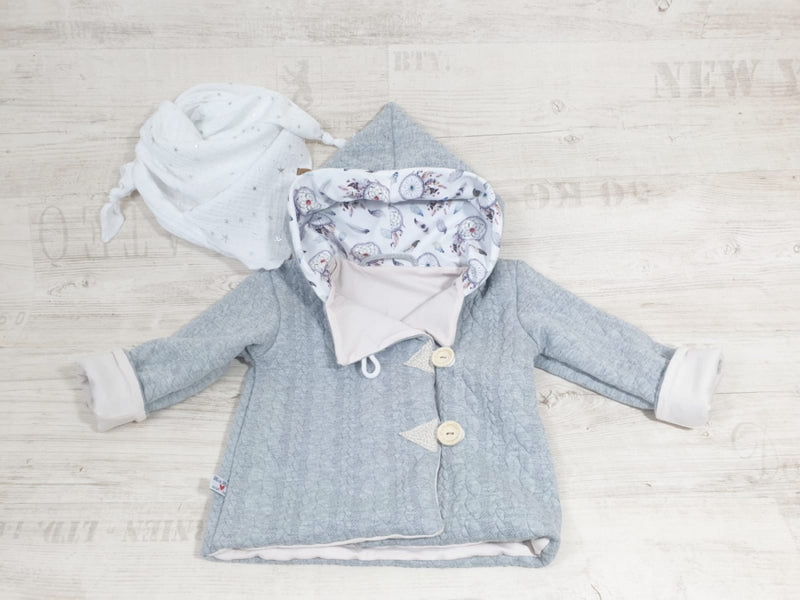 Atelier MiaMia - giacca con cappuccio bambino bambino taglia 50-140 giacca a maglia grossa limitata !! Grosso acchiappasogni grigio J15