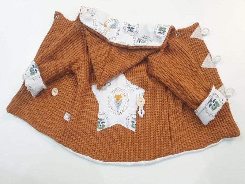 Atelier MiaMia - giacca con cappuccio bambino bambino taglia 50-140 giacca a maglia grossa limitata !! Procioni a maglia grossa volpi marrone ruggine J19