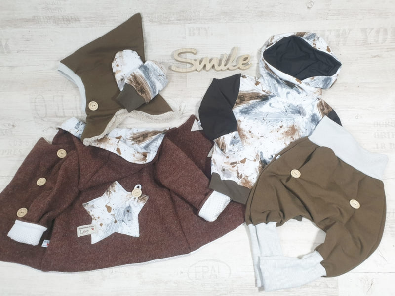 Walk - Kaputzenjacke Baby Kind Größe 50-140 Jacke Limitiert !! Walk -Jacke Braun Klexe Bunt J26 von Atelier MiaMia