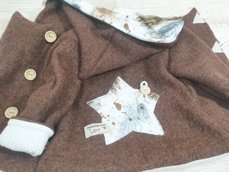 Walk - Kaputzenjacke Baby Kind Größe 50-140 Jacke Limitiert !! Walk -Jacke Braun Klexe Bunt J26 von Atelier MiaMia