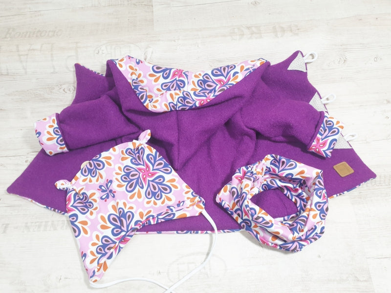 Atelier MiaMia - Walk - hooded jacket baby child size 50-140 jacket limited !! Walk jacket purple floral pattern J32