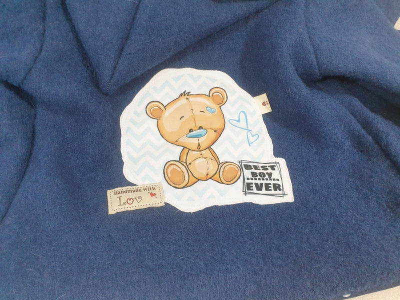 Atelier MiaMia - Walk - hooded jacket baby child size 50-140 jacket limited !! boiled wool jacket dark blue teddy bear J35