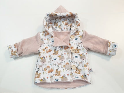 Kaputzenjacke Baby Kind Größe 50-140 Designer Jacke Limitiert !! Waldtiere Frühling Grau Panel J8 von Atelier MiaMia