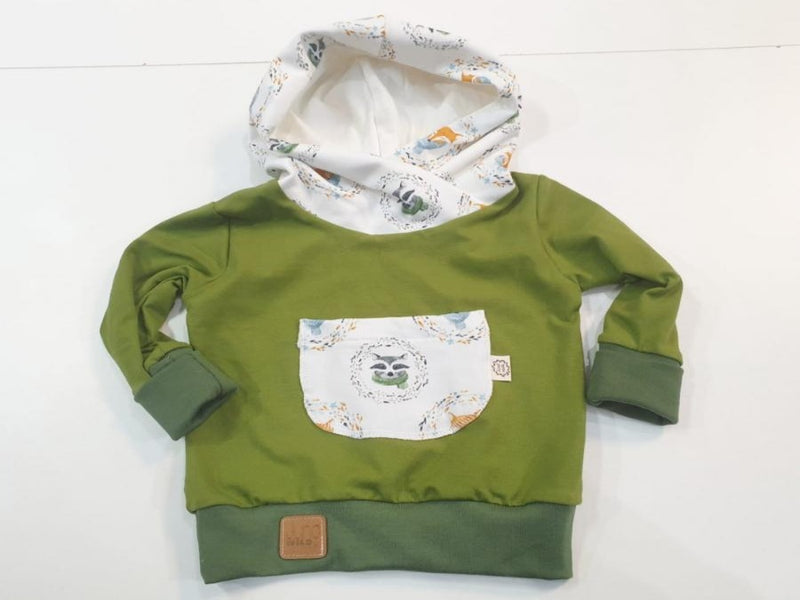 Atelier MiaMia - felpa con cappuccio bimba da 44-122 manica corta o lunga verde con pannello 281