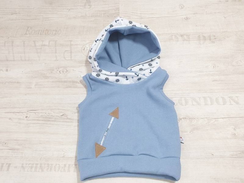 Atelier MiaMia - Westover hoodie baby child from 44-122 short or long sleeve waffle jersey light blue anchors