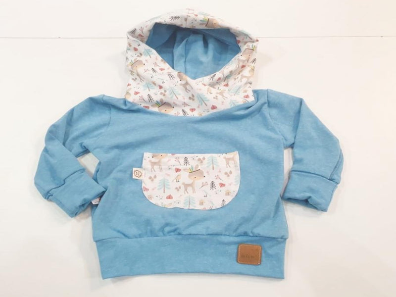 Kapuzenpullover Baby Kind ab 44-122 kurz oder langarm Blau Waldtetiere von Atelier MiaMia