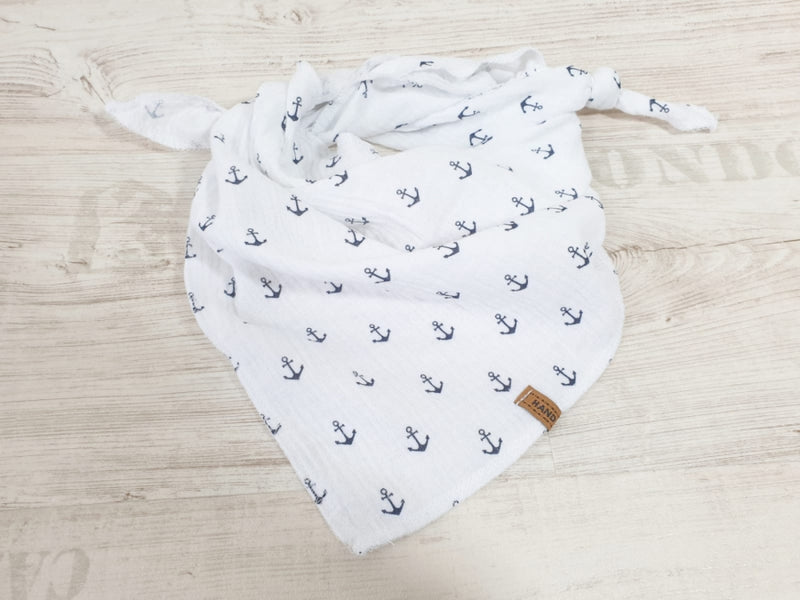 Atelier MiaMia - foulard in mussola foulard triangolare bianco blu ancore // 16