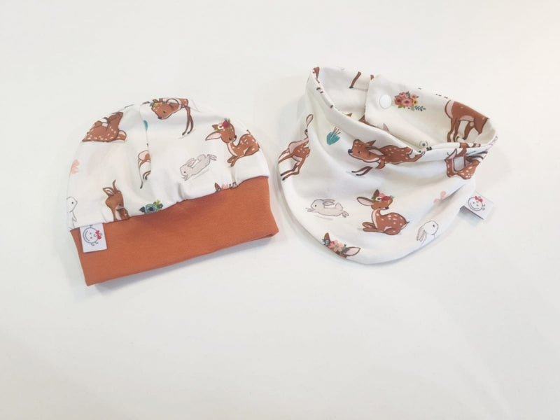 Beanie Set Mütze und Tuch Reh Hase Nr.268 von Atelier MiaMia