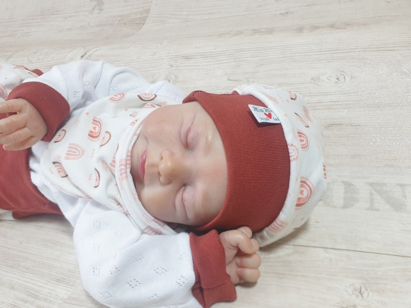 Beanie Set Mütze und Tuch Baby Regenbogen Bordeaux Nr.274 von Atelier MiaMia