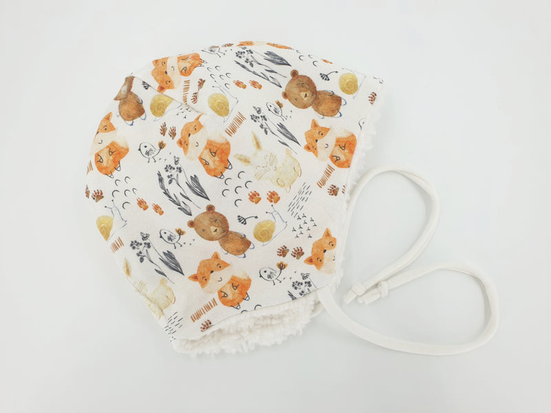 Atelier MiaMia Beanie Set hat lined with ribbons and scarf bear forest animals No. 2