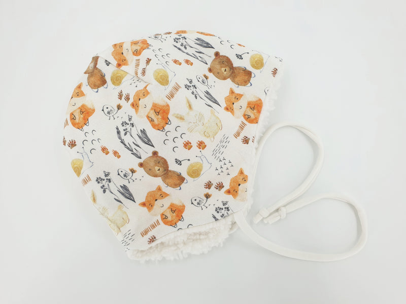 Beanie Set Mütze gefüttert mit Bänder und Tuch  Bär Waldtiere Nr. 2 von Atelier MiaMia